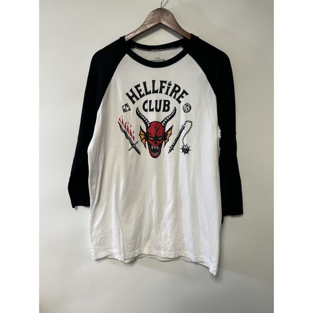 Stranger Things Hellfire Club‎ Large Raglan Shirt Netflix Men Retro Baseball Top
